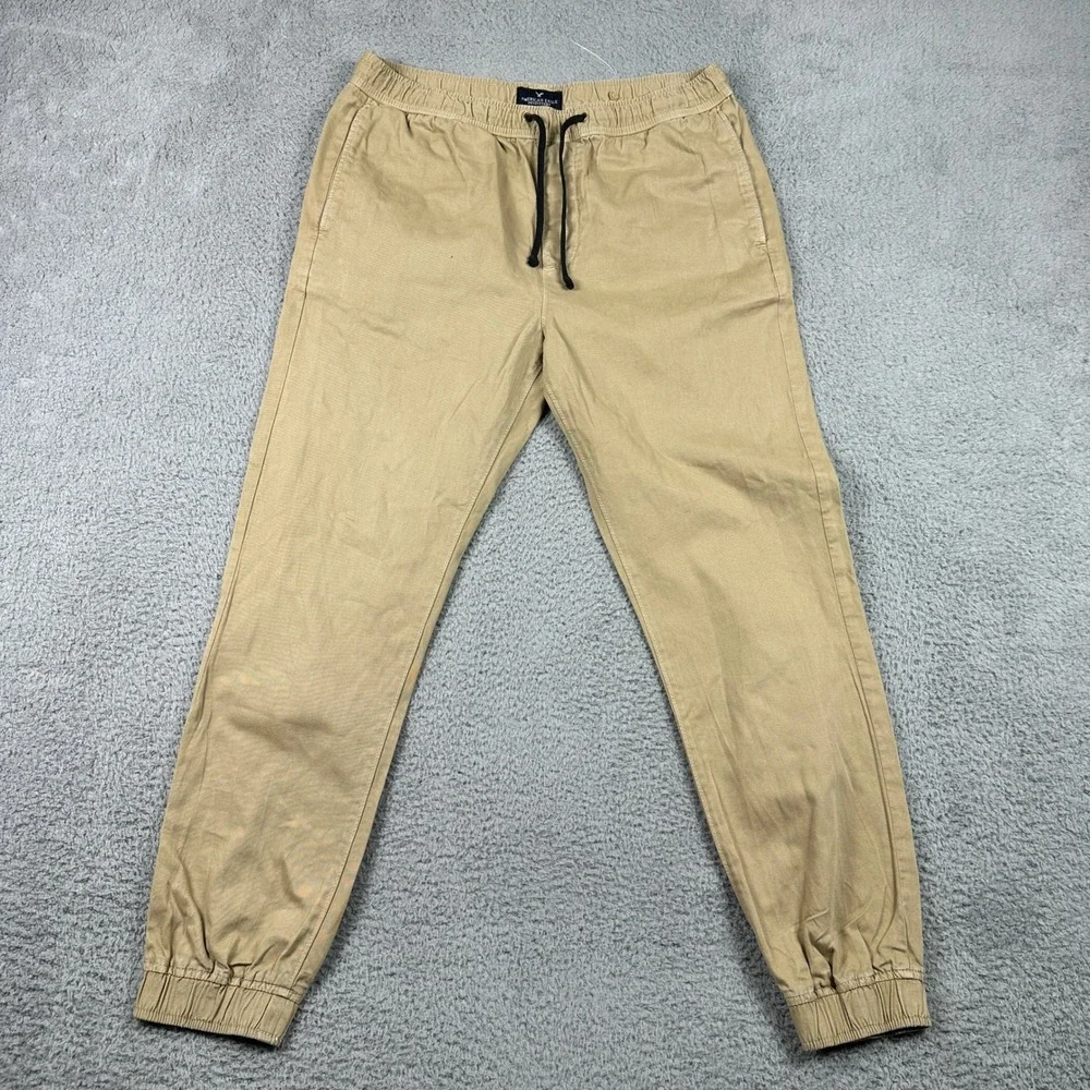 American Eagle Jogger Pants Mens‎ Medium Khaki Tan Cotton Twill Casual Lounge